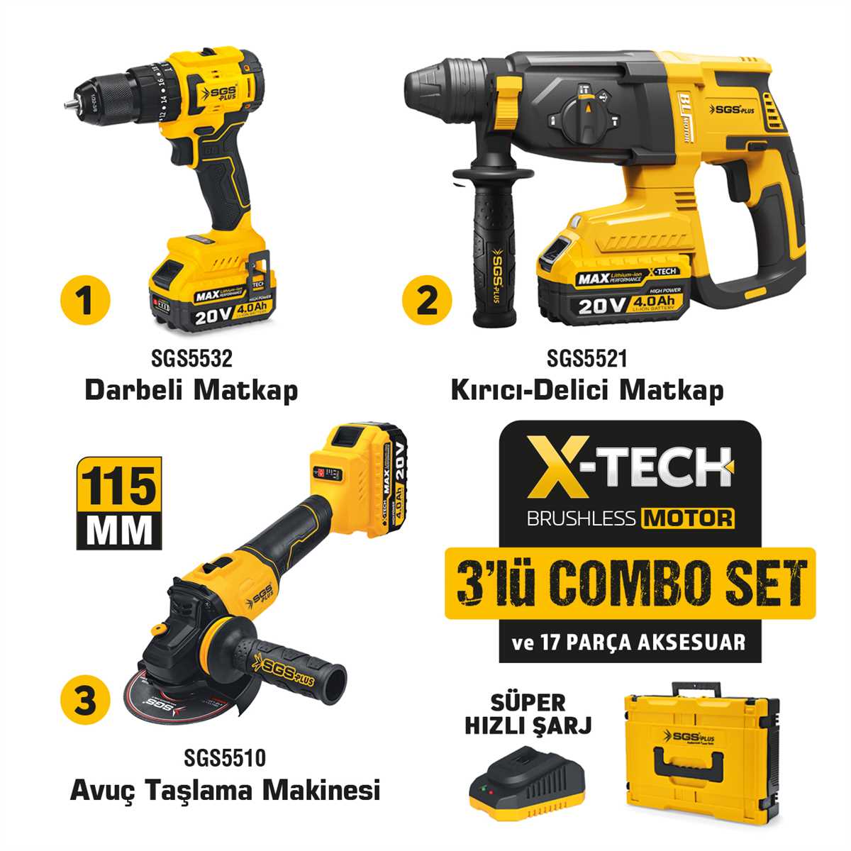SGS COMBO SET 3 PARÇA DARBELİ MATKAP-KIRICI DELİCİ...