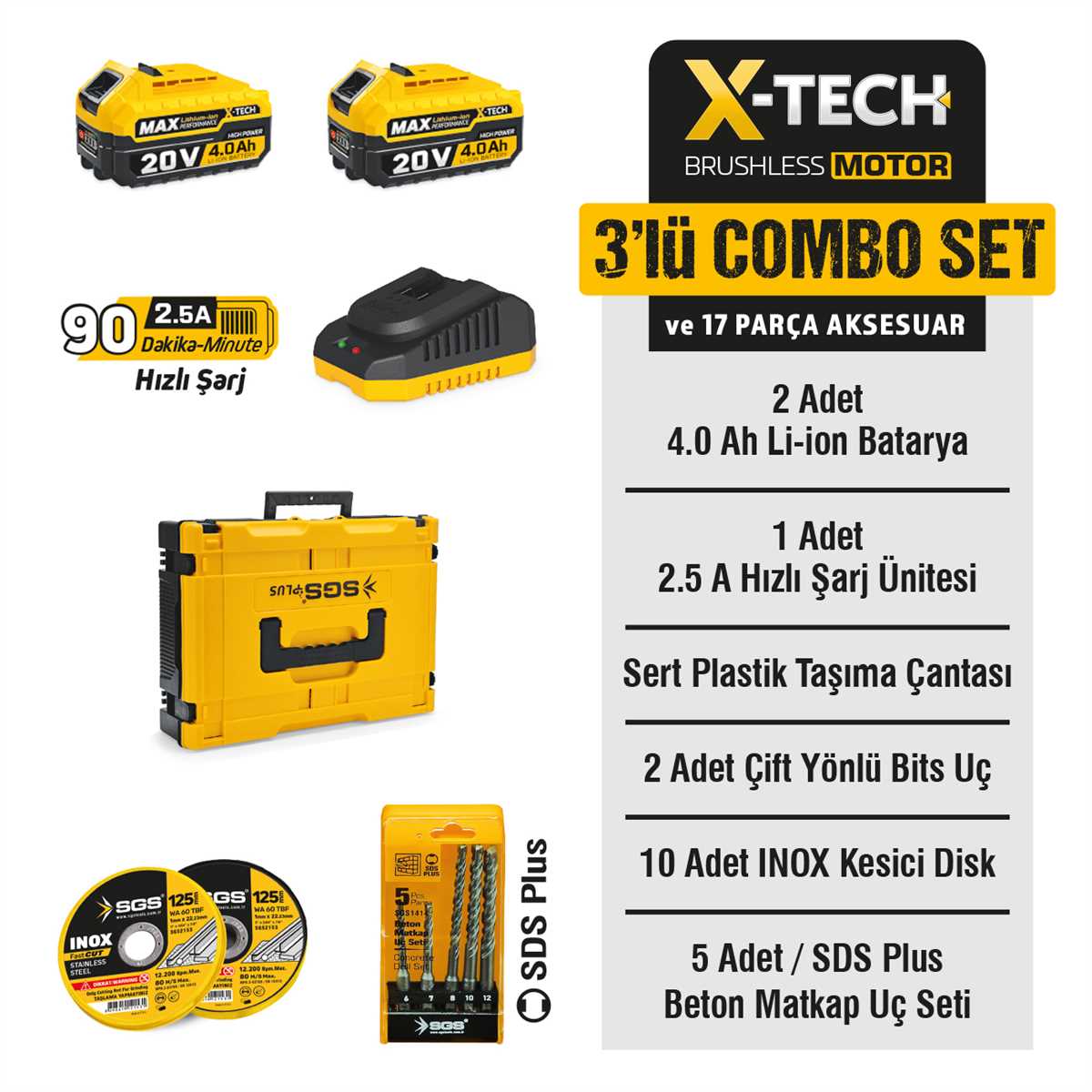 SGS COMBO SET 3 PARÇA DARBELİ MATKAP-KIRICI DELİCİ MATKAP-AVUÇ TAŞLAMA