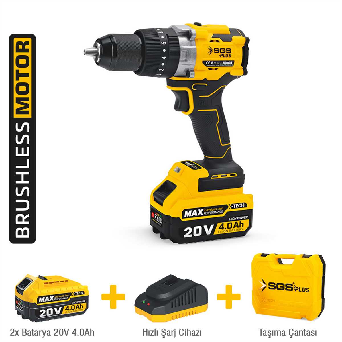 SGS DARBELİ MATKAP SETİ 20 VOLT(KÖMÜRSÜZ MOTOR)