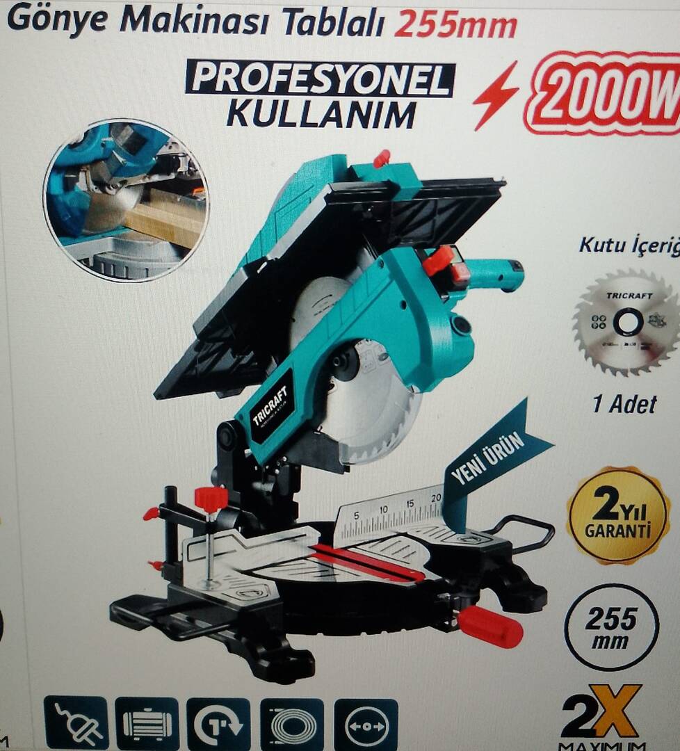 TRİCRAFT GÖNYE MAKİNASI TABLALI 2000 W 255 MM