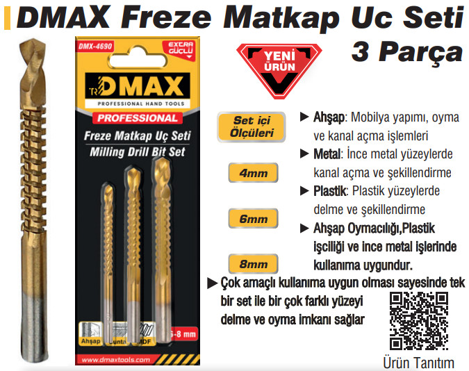 DMAX FREZE MATKAP UC SETİ 3 PCS(4-6-8)