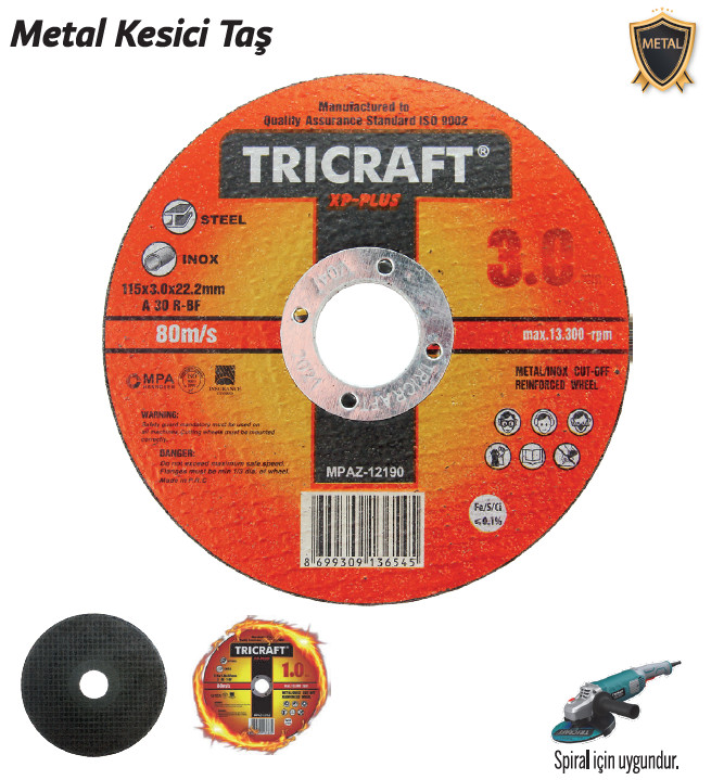 TRİCRAFT METAL KESİCİ TAŞ 180X3.0X22MM