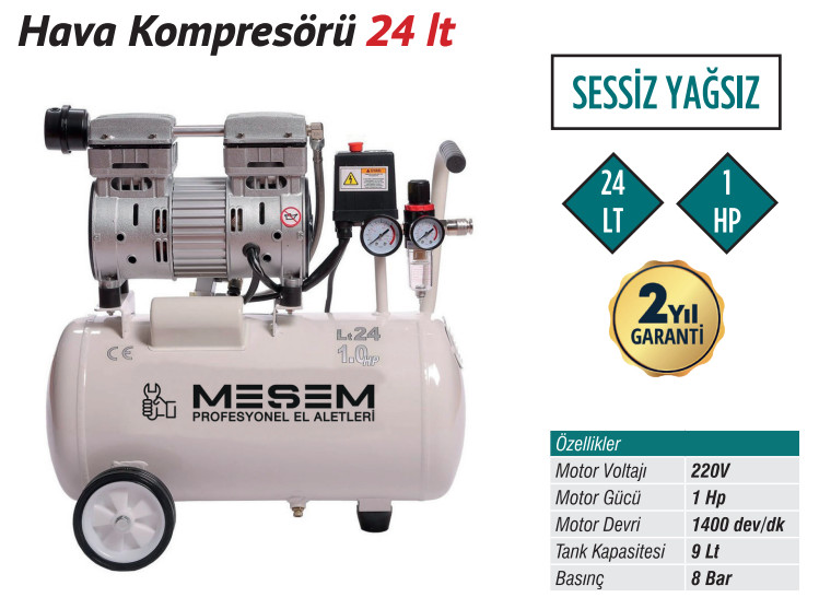 TRİCRAFT HAVA KOMPRESÖRÜ SESSİZ YAĞSIZ 24 LT 1 HP