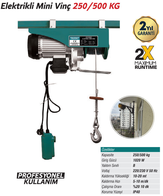 TRİCRAFT ELEKTRİKLİ MİNİ VİNÇ 250/500 KG