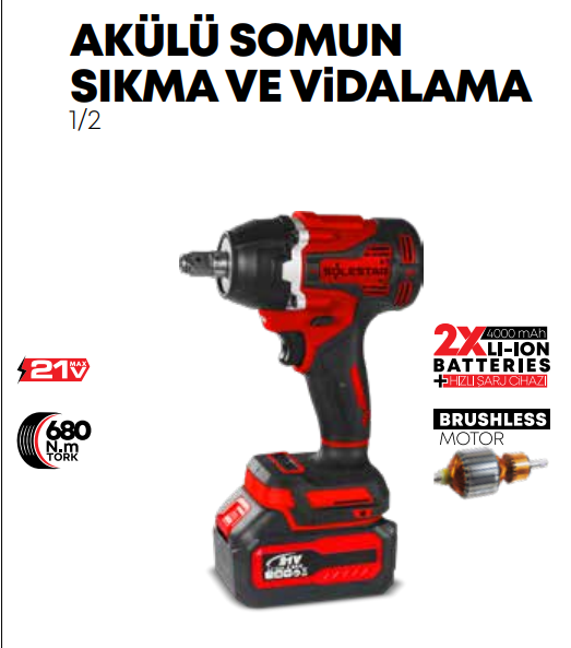 SOLESTAR AKÜLÜ SOMUN SIKMA VE VİDALAMA 1/2 21V-680...