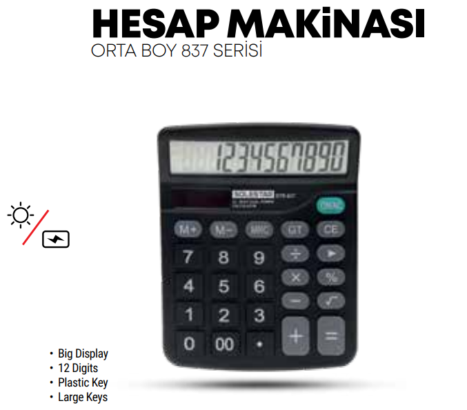 SOLESTAR HESAP MAKİNASI ORTA BOY 837 SERİSİ