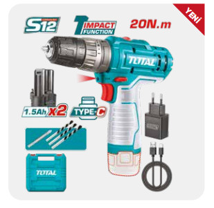 TOTAL Lİ-İON AKÜLÜ DARBELİ MATKAP 12V 1,5 AH