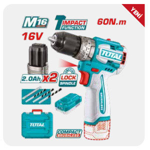 TOTAL Lİ-İON AKÜLÜ KÖMÜRSÜZ DARBELİ MATKAP 16V 2,0...