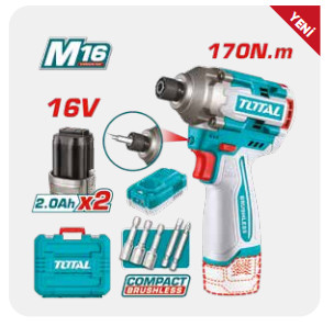 TOTAL Lİ-İON KÖMÜRSÜZ DARBELİ VİDALAMA 16V 2,0 AH