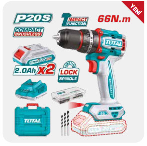 TOTAL Lİ-İON AKÜLÜ KÖMÜRSÜZ DARBELİ MATKAP 20V 2,0...