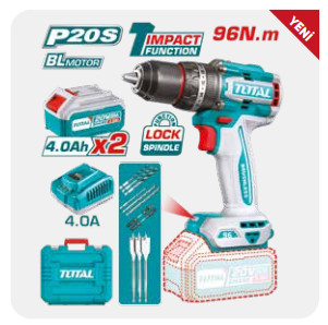 TOTAL Lİ-İON AKÜLÜ KÖMÜRSÜZ DARBELİ MATKAP 20V 4,0...