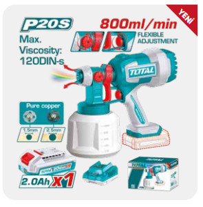 TOTAL Lİ-İON AKÜLÜ BOYA TABANCASI 20V 2,0AH