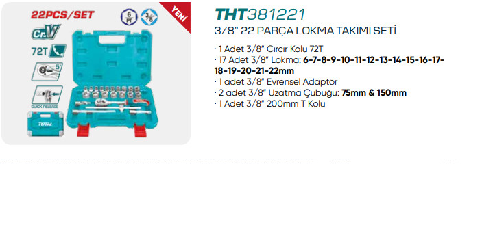 TOTAL LOKMA TAKIMI SETİ 3/8 22 PARÇA