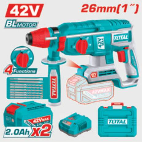TOTAL Lİ-İON AKÜLÜ KÖMÜRSÜZ KIRICI DELİCİ 42V 