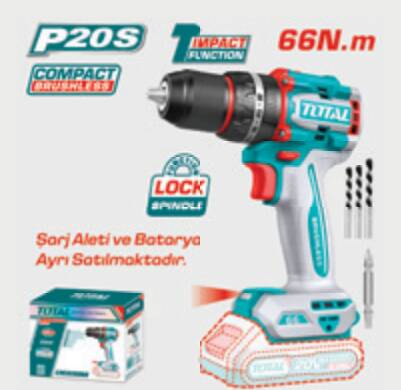 TOTAL LI-ION AKÜLÜ KÖMÜRSÜZ DARBELİ MATKAP 20V(SOL...