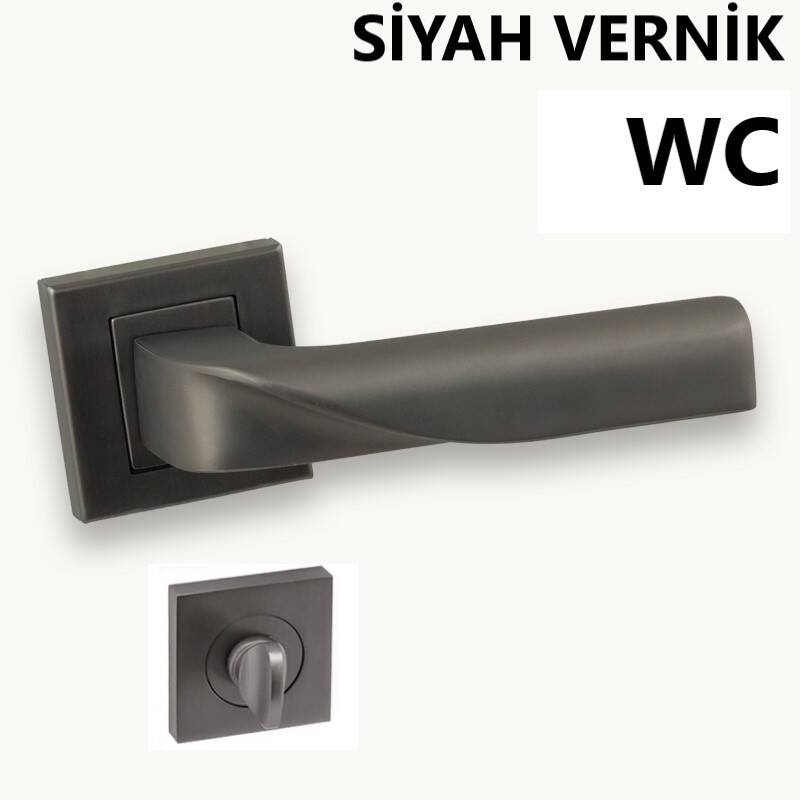 ALÜ. NOYAN KARE ROZET MAT SİYAH VERNİK WC KAPI KOL...
